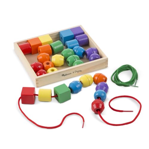Melissa & Doug Primary Lacing Beads - Juguete educativo con 30 cuentas de madera y 2