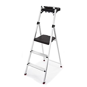 Escalera de 3 peldaños Rubbermaid, taburete plegable ligero de aluminio con Project T