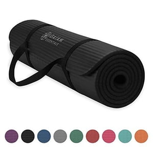 Gaiam Essentials Esterilla de yoga gruesa con correa de fácil ajuste (negro, 10 mm)
