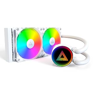 MONTECH LightFlow ARGB Enfriador líquido para CPU AIO de 240 mm, espejo infinito, blanco