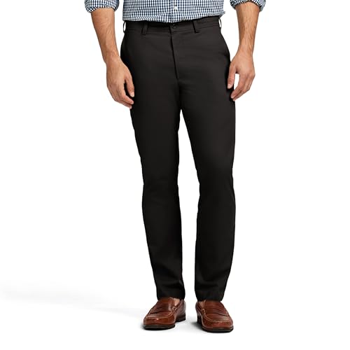IZOD Pantalones chinos americanos de corte recto con frente plano para hombre, negro, 30 W x 32 L
