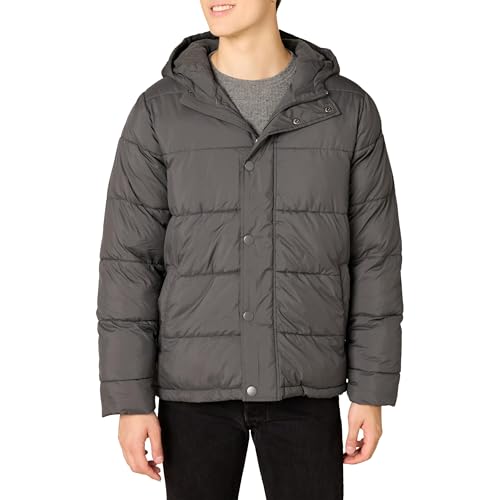 Amazon Essentials Abrigo acolchado pesado con capucha para hombre, gris oscuro, grande