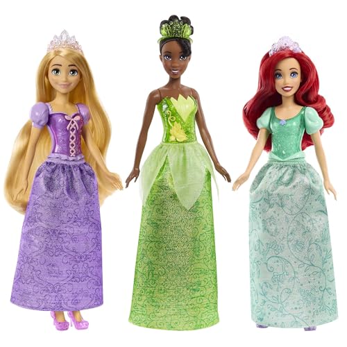 Mattel Disney Princess Fashion Doll Set de regalo con 3 muñecas con ropa brillante