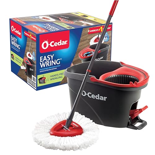 O-Cedar EasyWring Trapeador giratorio de microfibra, sistema de limpieza de pisos con cubeta, rojo, gris,