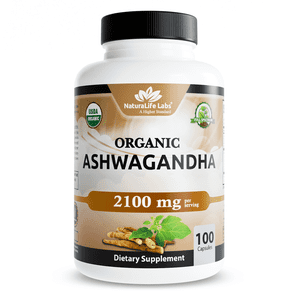 NaturaLife Labs Ashwagandha orgánica 2100 mg por porción - Pow de raíz de espectro completo