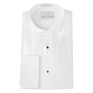 NEIL ALLYN Camisa de esmoquin 100% algodón con cuello de ala y puños franceses (blanco, 16.5-3