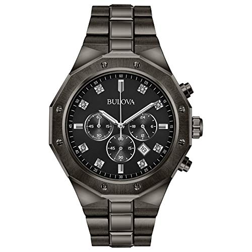 Bulova Reloj clásico de cuarzo con cronógrafo de 6 manecillas y diamantes para hombre, fecha calendario, Lum