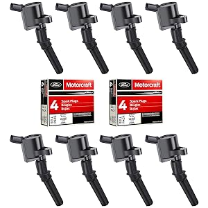 MAS Juego de 8 bobinas de encendido DG508 y bujía Motorcraft SP479 compatible con F