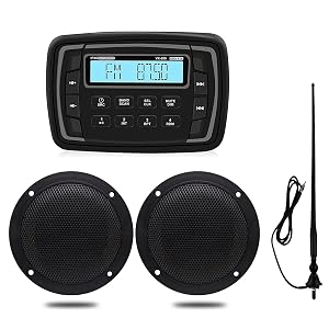 Herdio Juego de radio marina resistente al agua, receptor estéreo de radio AM/FM para coche + 4 pulgadas Ma