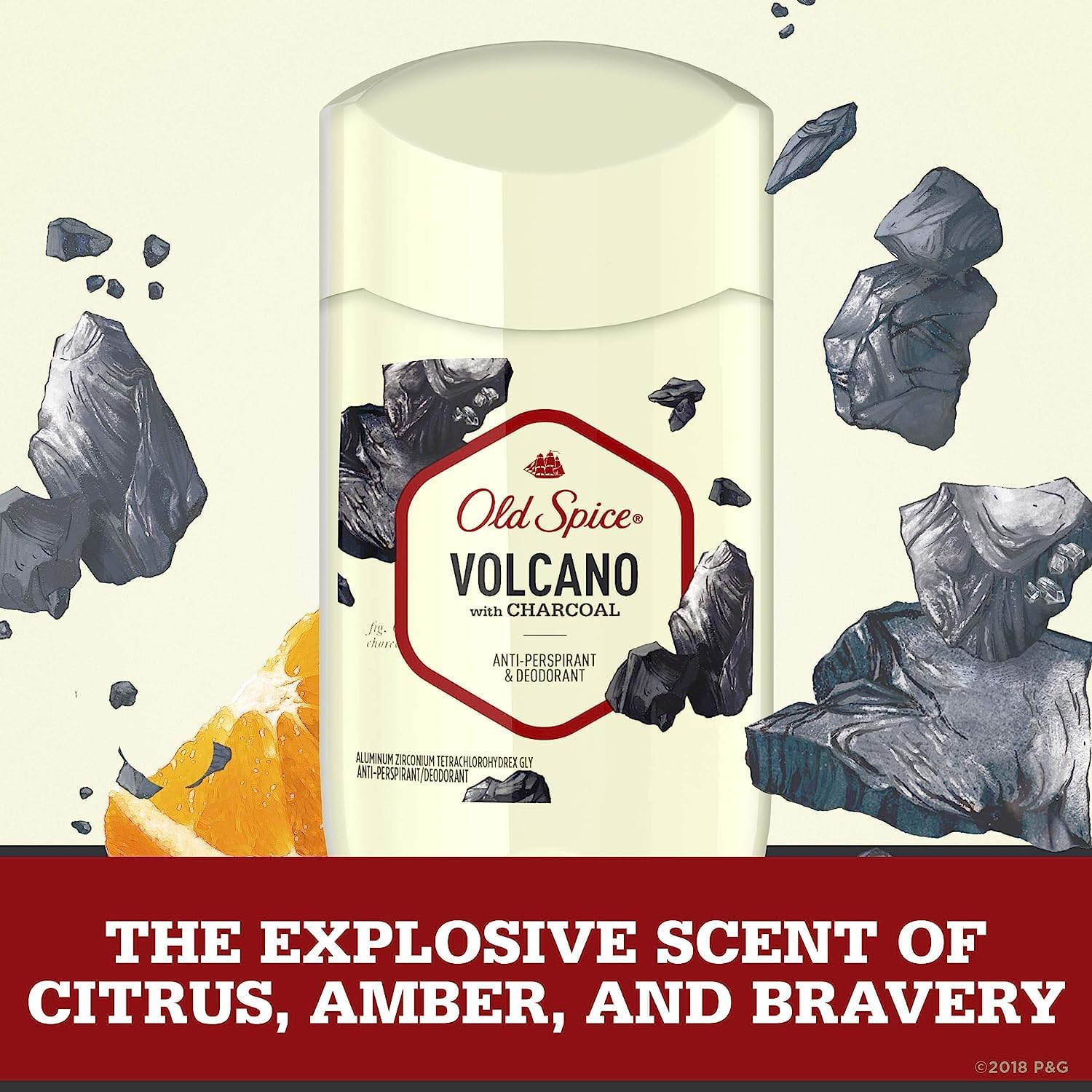 Old Spice Desodorante antitranspirante sólido invisible para hombre Volcano con carbón
