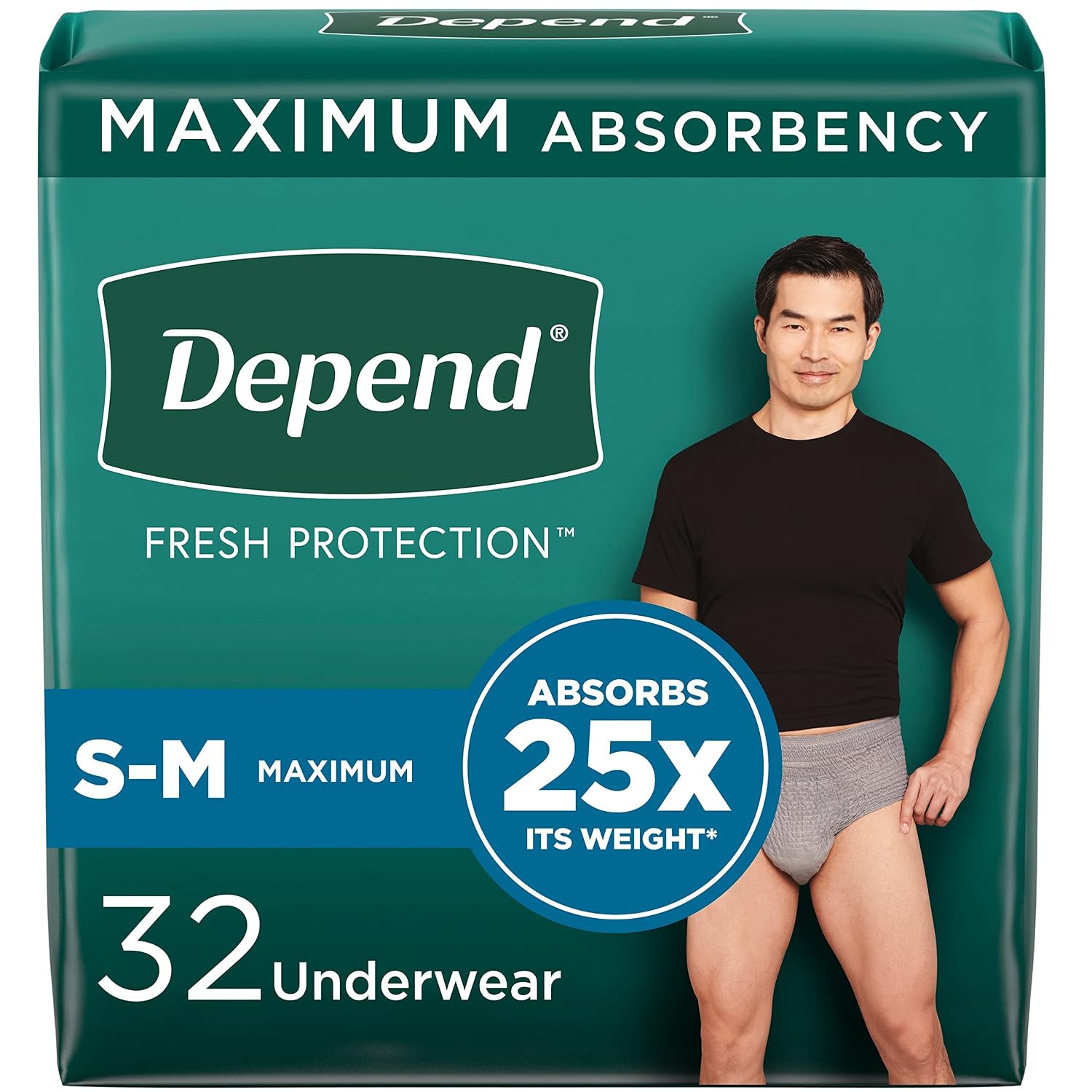 Depend FIT-FLEX Ropa interior para incontinencia para hombres, máxima absorbencia, desechable,