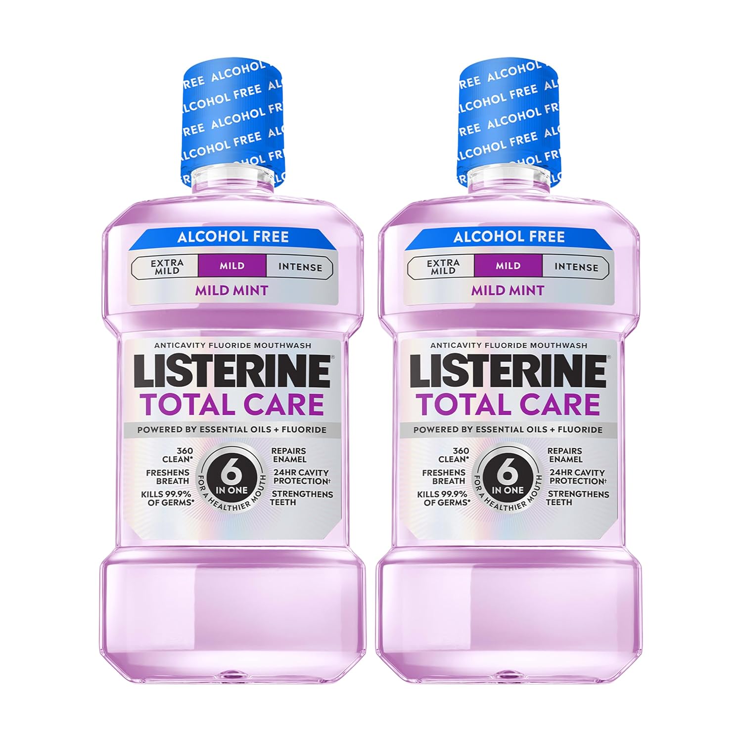 Enjuague bucal sin alcohol Listerine Total Care, menta suave, 33,8 fl. oz/1L x 2