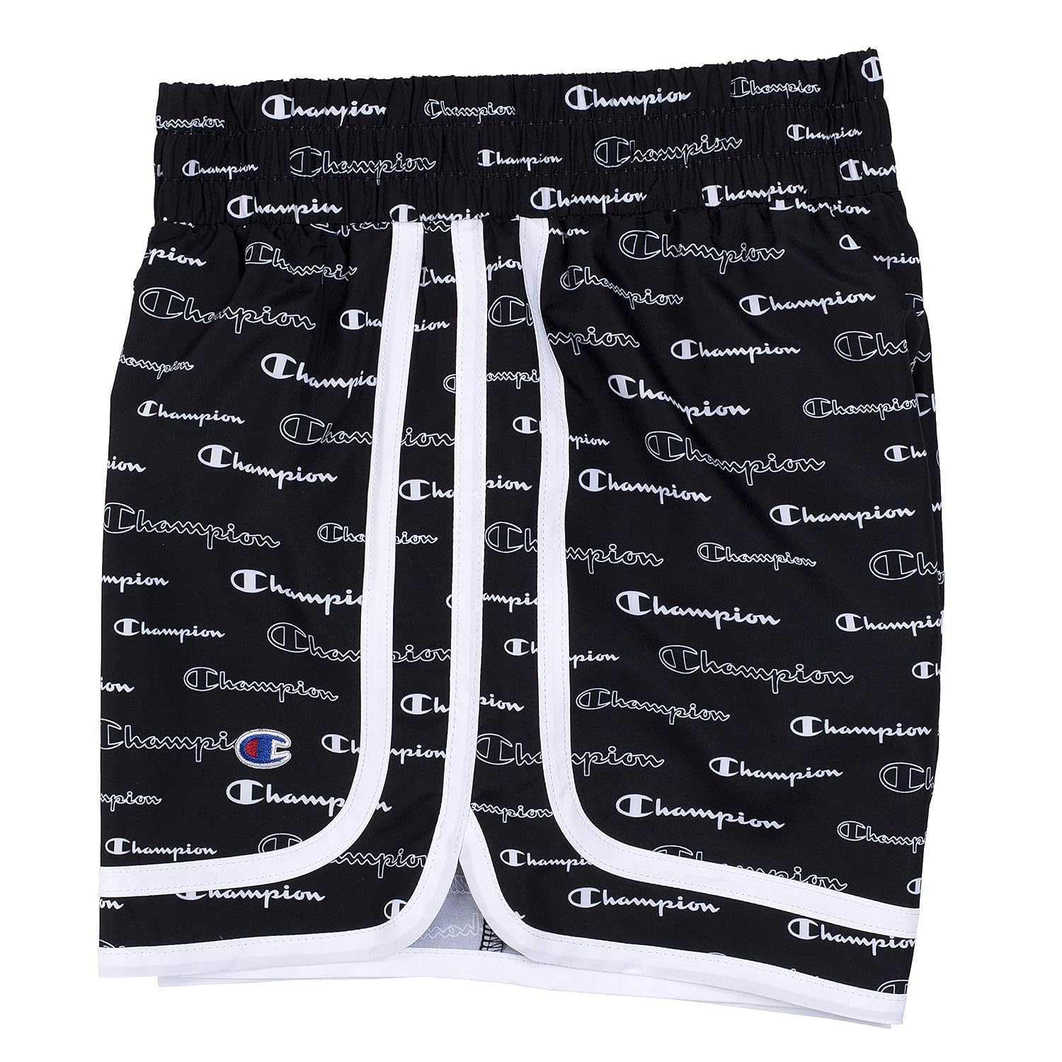 Champion - Pantalones cortos de rizo francés y tejido para niñas (jóvenes grandes, estampado en toda la prenda, color negro)