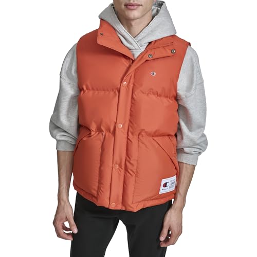 Champion Chaleco acolchado para hombre con logotipo, naranja, extragrande