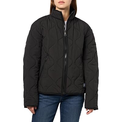 HUGO, Chaqueta acolchada con cremallera ondulada, negro intenso, S