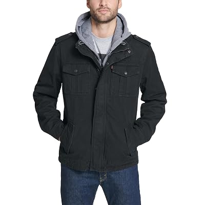 Chaqueta militar de algodón lavado con capucha extraíble para hombre Levi's (estándar y grande)