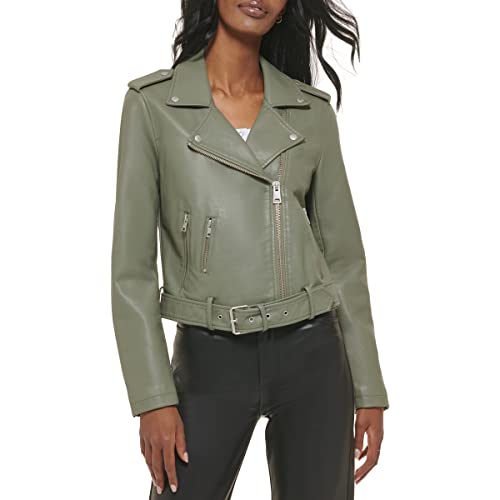 Levi's Chaqueta motera de piel sintética con cinturón, verde salvia, 1X