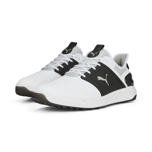 Puma Golf Ignite Elevate, zapato de golf ancho para hombre, Puma White-Puma Black-Metallic Si