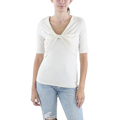 Lauren Ralph Lauren - Jersey acanalado con parte delantera torcida para mujer, color marfil L