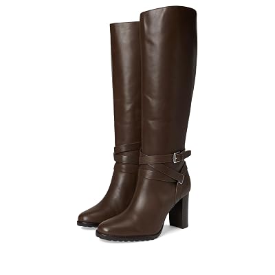 Lauren Ralph Lauren - Botas altas Collins de piel de becerro para mujer, color nogal oscuro, 8,5