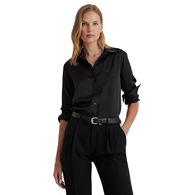 Lauren Ralph Lauren - Camisa Charmeuse de satén para mujer, color negro, talla XL