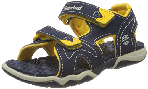 Timberland Adventure Seeker Sandalia de dos correas (niño pequeño/niño pequeño), azul marino/amarillo, 9