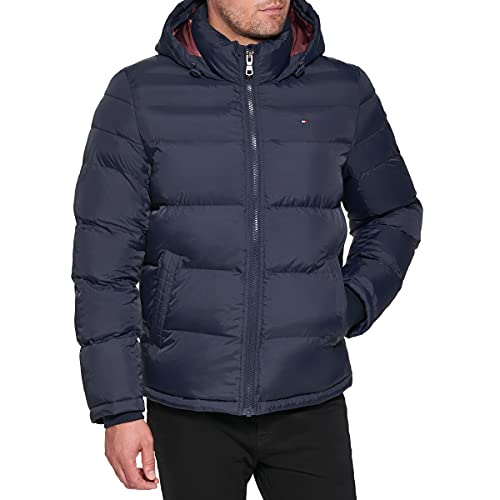 Tommy Hilfiger Chaqueta acolchada clásica con capucha para hombre (estándar y grande y alta), media