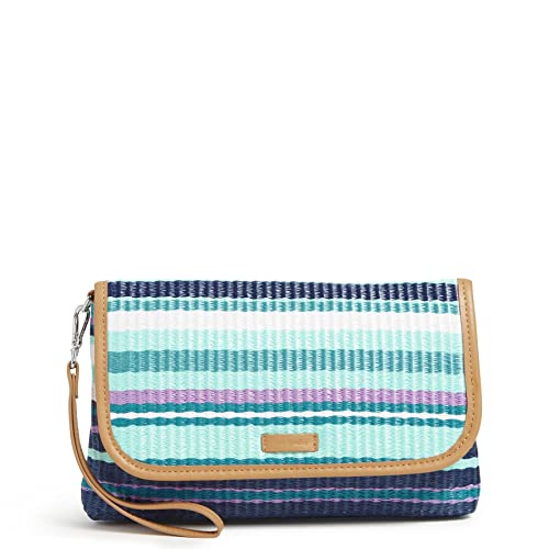 Vera Bradley Bolso de mano de paja para mujer con protección RFID, rayas Spring Mint, encendido