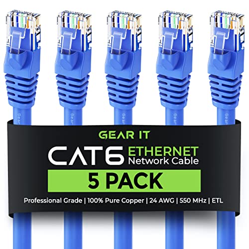 GEARit Cable de conexión Ethernet Cat 6 de 100 pies azul (paquete de 5) - Cables de conexión Cat6 de 100 pies
