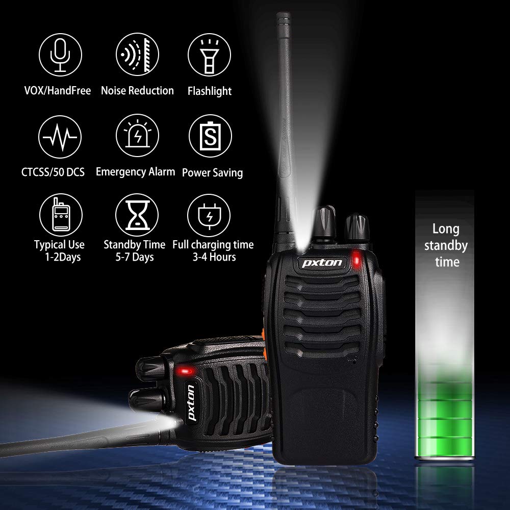 Pxton Walkie Talkies Radios bidireccionales recargables de largo alcance con auriculares, 2 vías