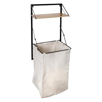 Honey Can Do Cesto plegable para ropa de pared con bolsa de lona para la colada y