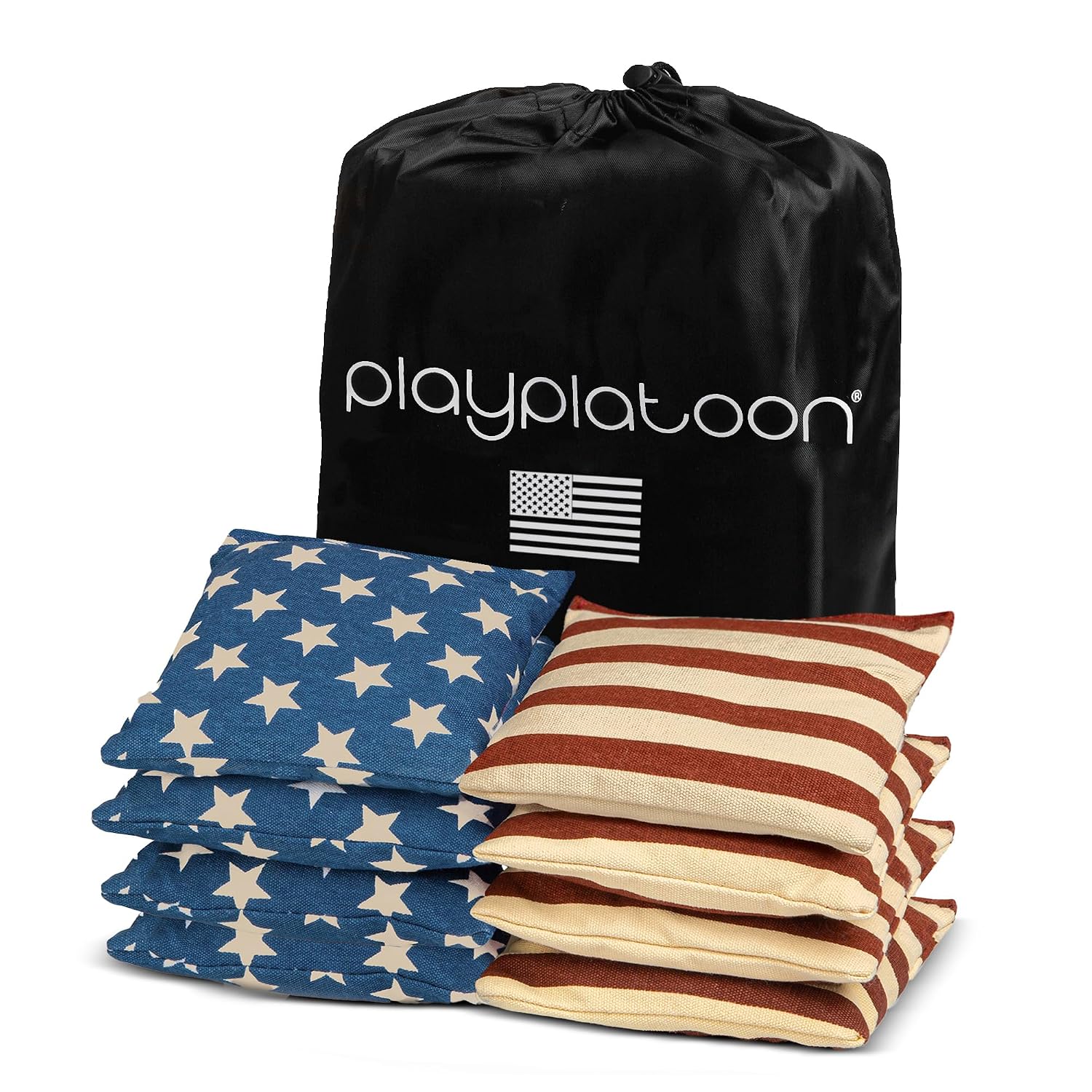 Juego de 8 bolsas Cornhole de Play Platoon, tela de pato con estrellas y rayas