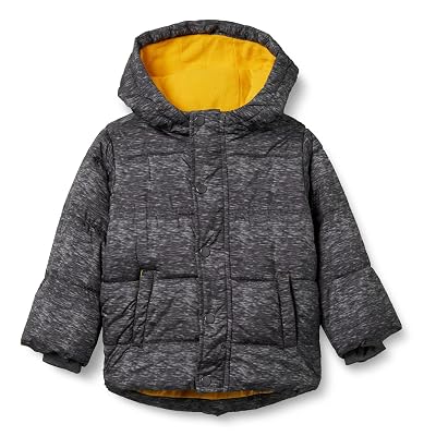 Amazon Essentials Chaqueta acolchada con capucha pesada para niño, carbón jaspeado, Smal
