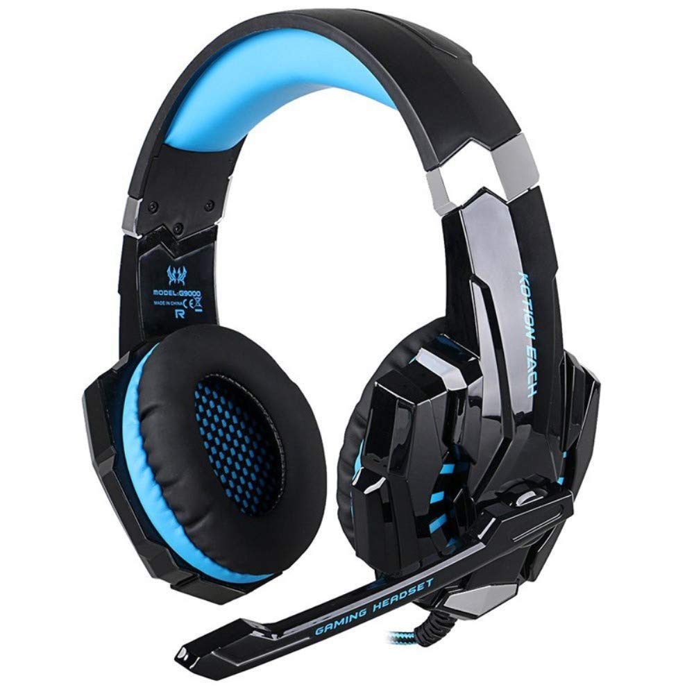 KOTION EACH G9000 Auriculares supraaurales para juegos con micrófono y LED (negro/azul) Compa
