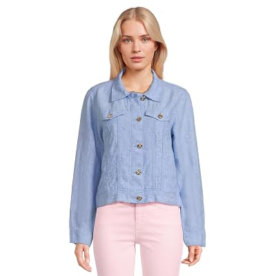 Lilly Pulitzer Chaqueta de lino Seaspray para mujer, Azul Peri X Resort Blanco