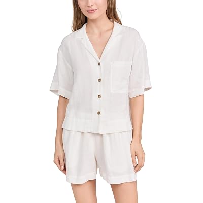 Eberjey Conjunto corto de lino teñido en prenda para mujer, Marfil, Blanco, M