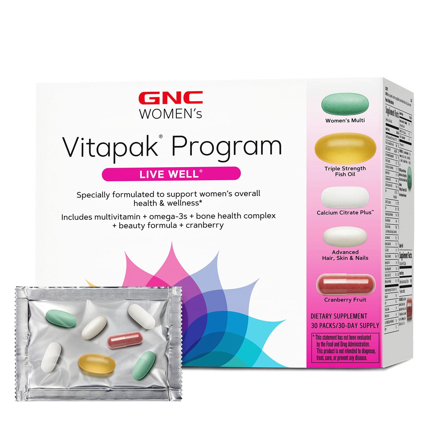 Programa Live Well Vitapak para mujeres de GNC, nutrición completa y práctica, 5 productos