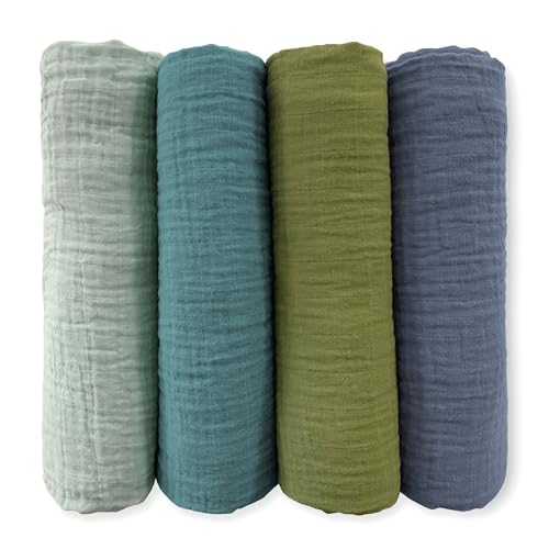 SwaddleDesigns Mantas de muselina de algodón para bebé niño y niña, juego de 4