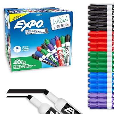 Marcadores de borrado en seco EXPO, tinta de bajo olor, punta de cincel, 40 unidades - Pizarra blanca, Calenda