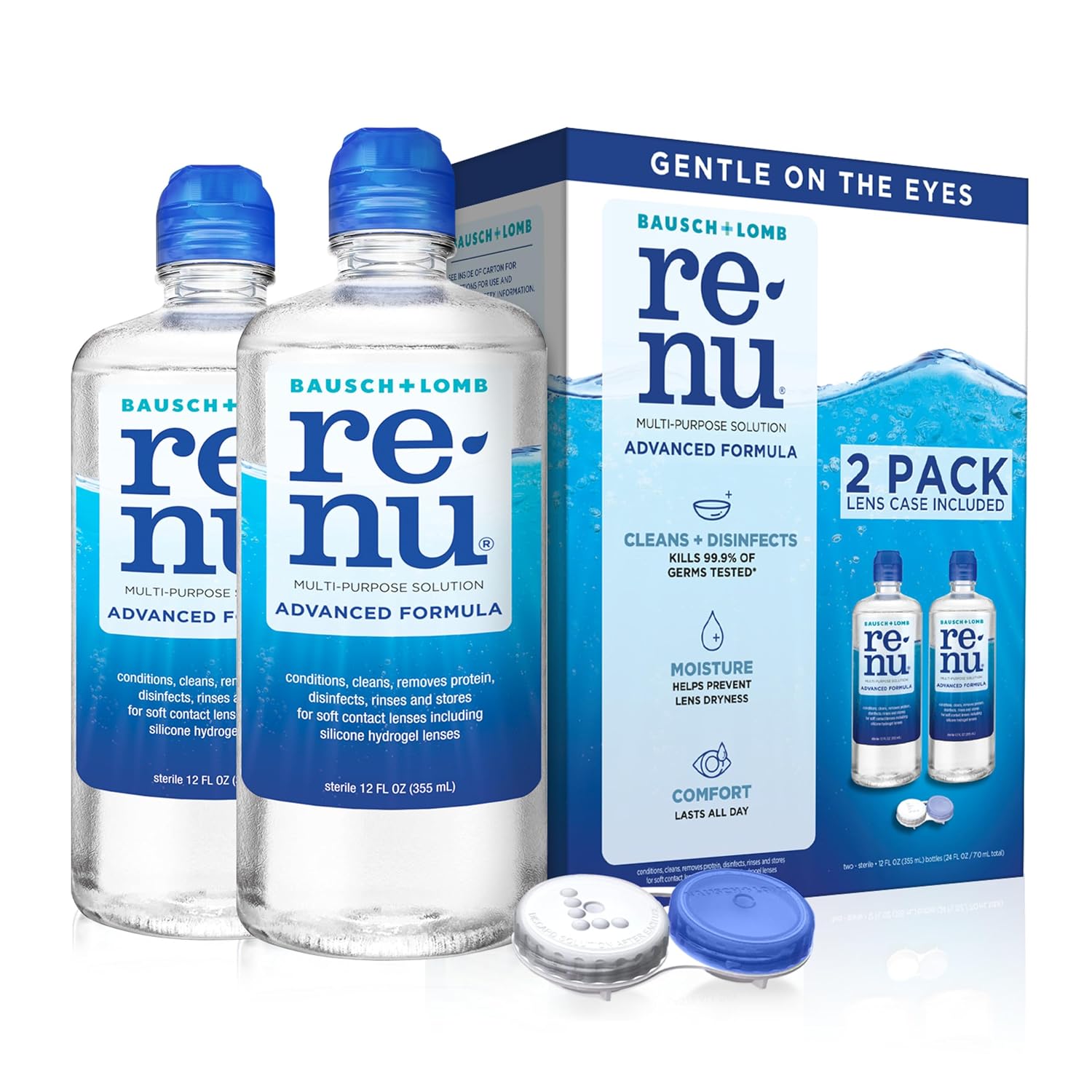 Solución para lentes de contacto Renu, fórmula avanzada, solución multiusos con lente C