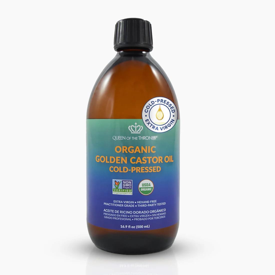 REINA DE LOS TRONOS Aceite de Ricino Dorado Orgánico, 16.9 oz, 500 ml