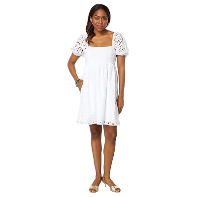 Vestido de manga corta con ojales Kay de Lilly Pulitzer Resort blanco con ojo de molinete extragrande