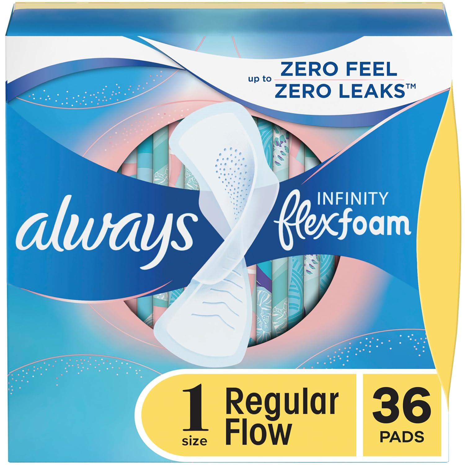 Always Infinity Feminine Pads for Women, Size 1 Regular Absorbency, with Wings,