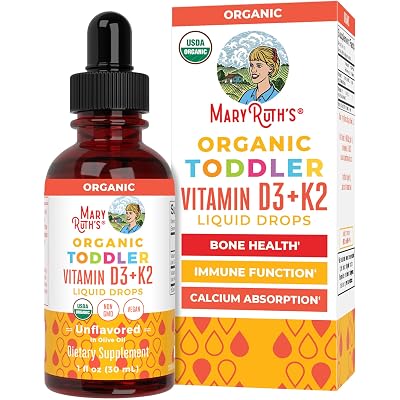 MARYRUTH'S Organic Toddler Vitamin D3+K2 Liquid Drops, Unflavored, 1 fl oz