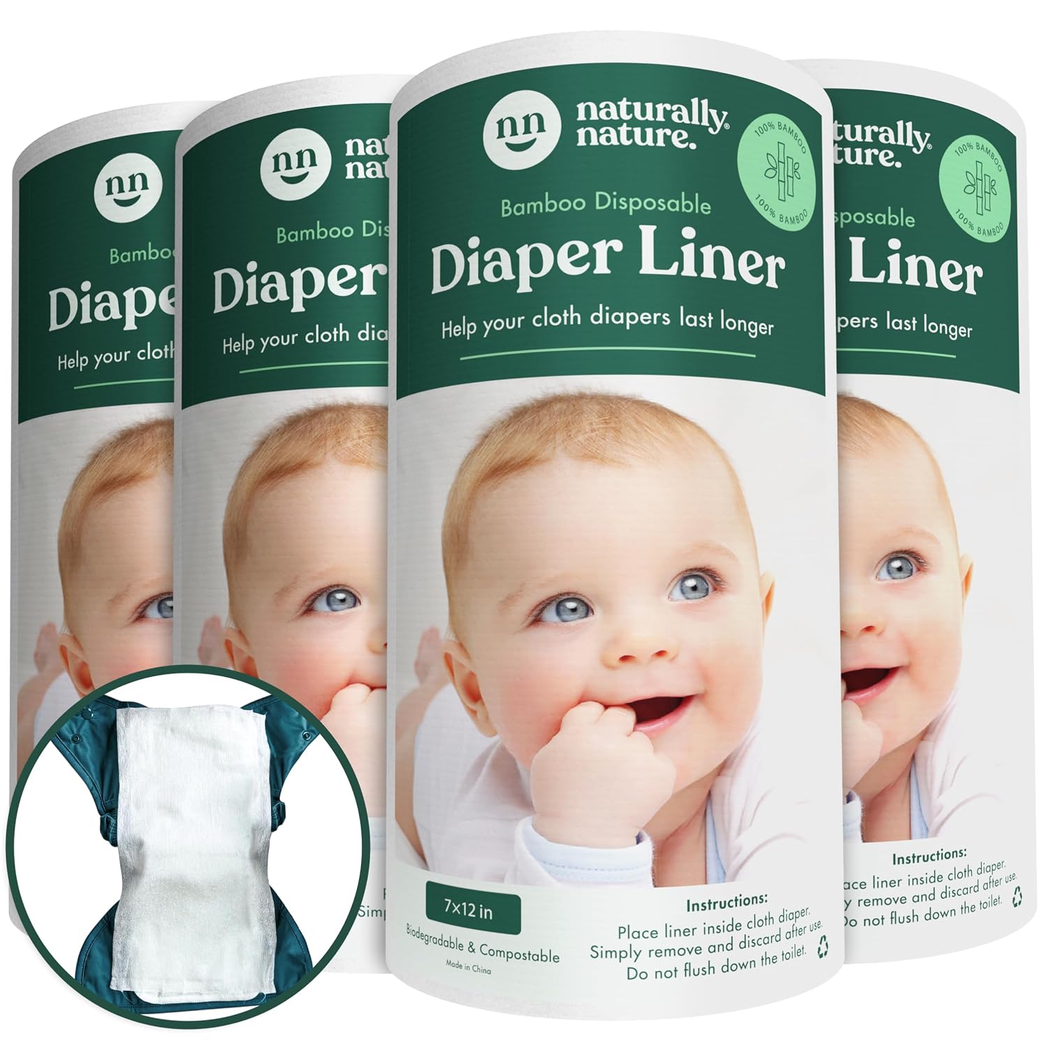 Naturally Nature Disposable Cloth Diaper Liners, Unscented, Fragrance-Free, Chlo
