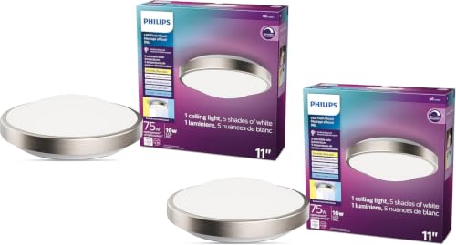 PHILIPS LED 11" Flush Mount Ceiling Light 2-Pack Selectable White Multi-CCT Brus