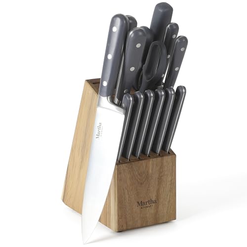 MARTHA STEWART Eastwalk 14 Piece High Carbon Stainless Steel Cutlery Knife Block
