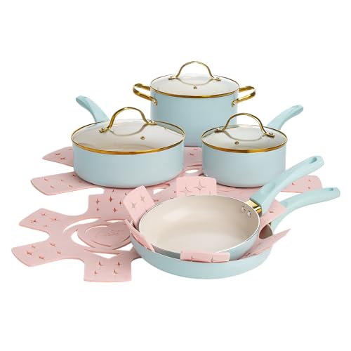 Paris Hilton Epic Nonstick Pots and Pans Set, Multi-layer Nonstick Coating, Temp