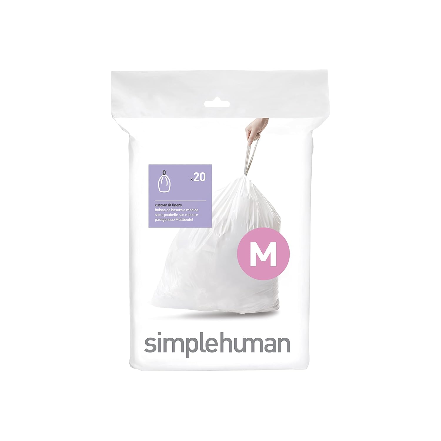 simplehuman Code M Custom Fit Drawstring Trash Bags in Dispenser Packs, 20 Count