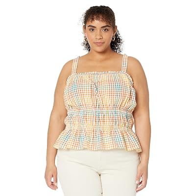 Madewell Plus Seersucker Sophia Peplum Tank in Rainbow Gingham Check Polished Ja